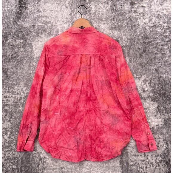 Anthropologie Shirt Medium Womens Pilcro Cate Pink Tie Dye Embroidered Top - Picture 3 of 8
